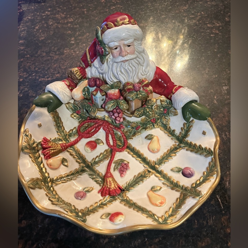 Vintage Fitz and Floyd Santa Platter Renaissance, Size 13 x 12 x 6 in
